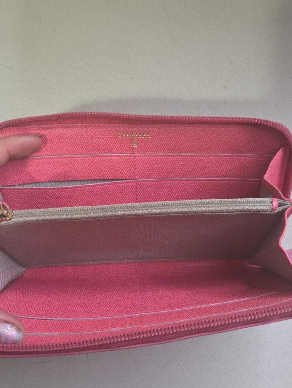 Chanel Pink Zip-Around Wallet with Gold Logo